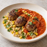 Cumin Beef, Brown Rice and Roasted Pepper Coulis - Fresh Start 30: A Journey To Better Health Cumin Beef, Brown Rice and Roasted Pepper Coulis